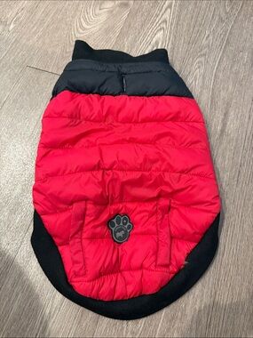 Red & Black Puffer Dog Jacket with Canada Pooch Logo